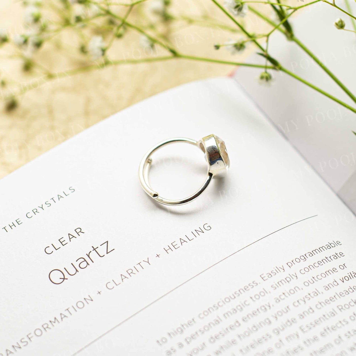 Clear Quartz Silver Adjustable Crystal Ring