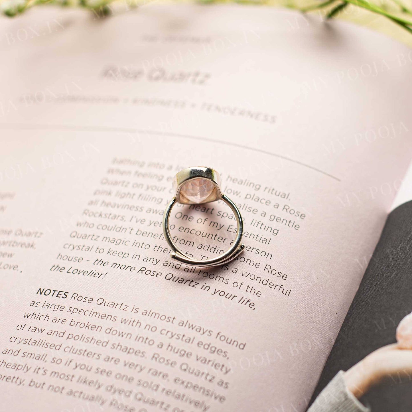 Rose Quartz Silver Adjustable Crystal Ring