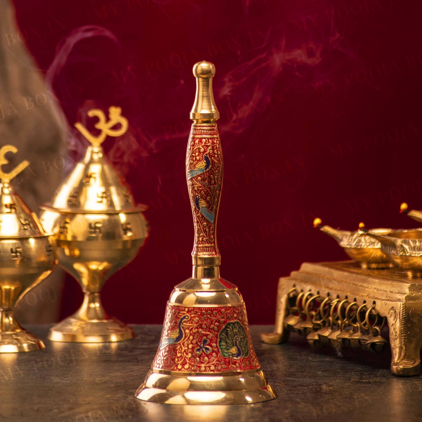 Designer Peacock Brass Pooja Bell