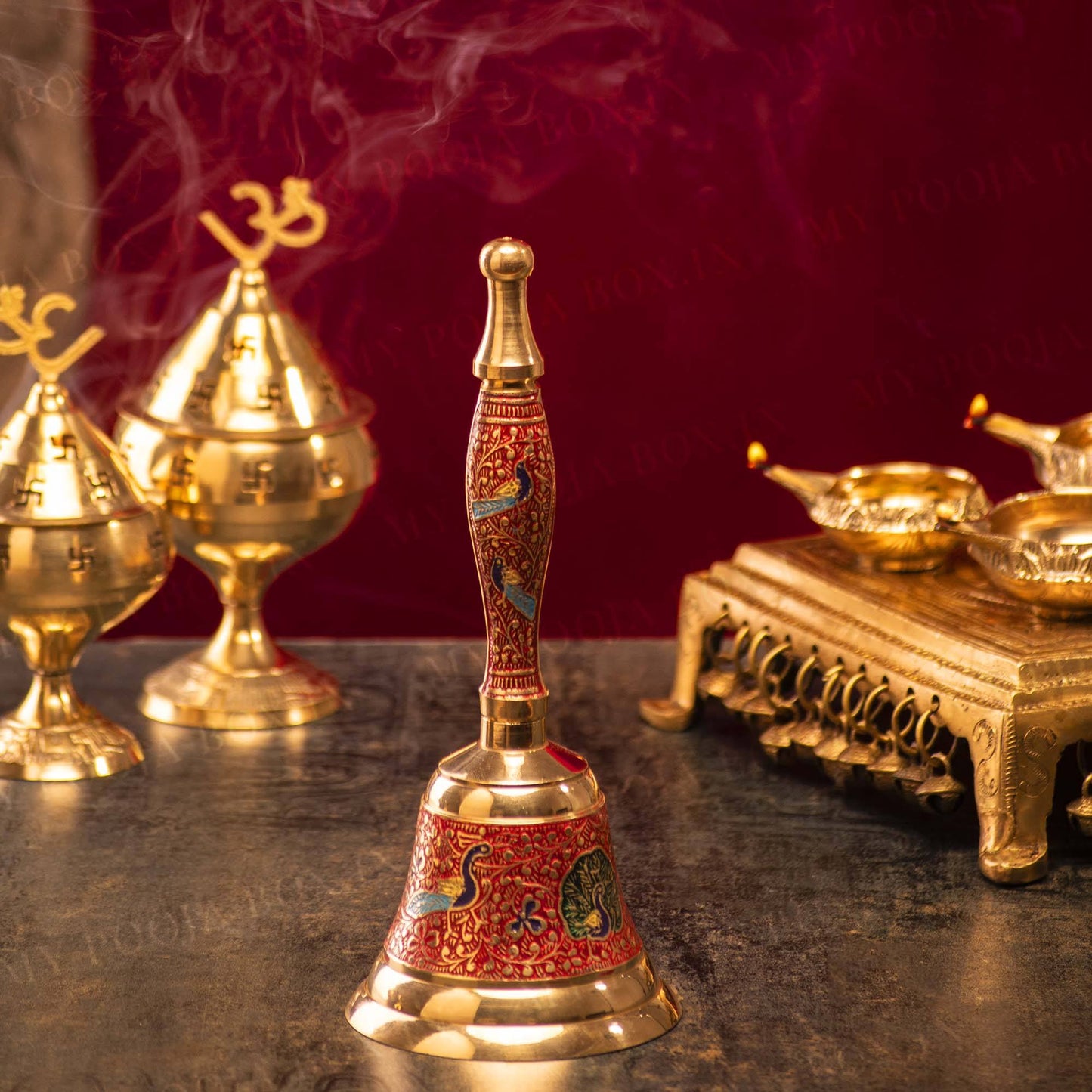 Designer Peacock Brass Pooja Bell