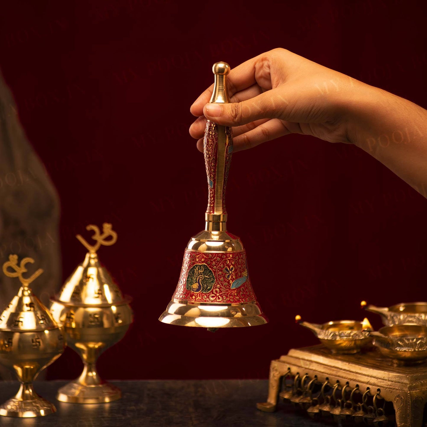 Designer Peacock Brass Pooja Bell