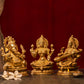 Antique Brass Gold Finish Ganesha Laxmi and Saraswati Idol