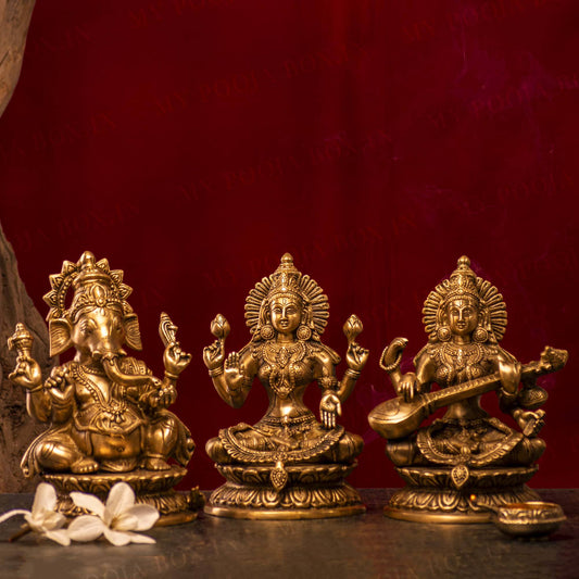 Traditional Antique Laxmi Ganesha Saraswati Idol