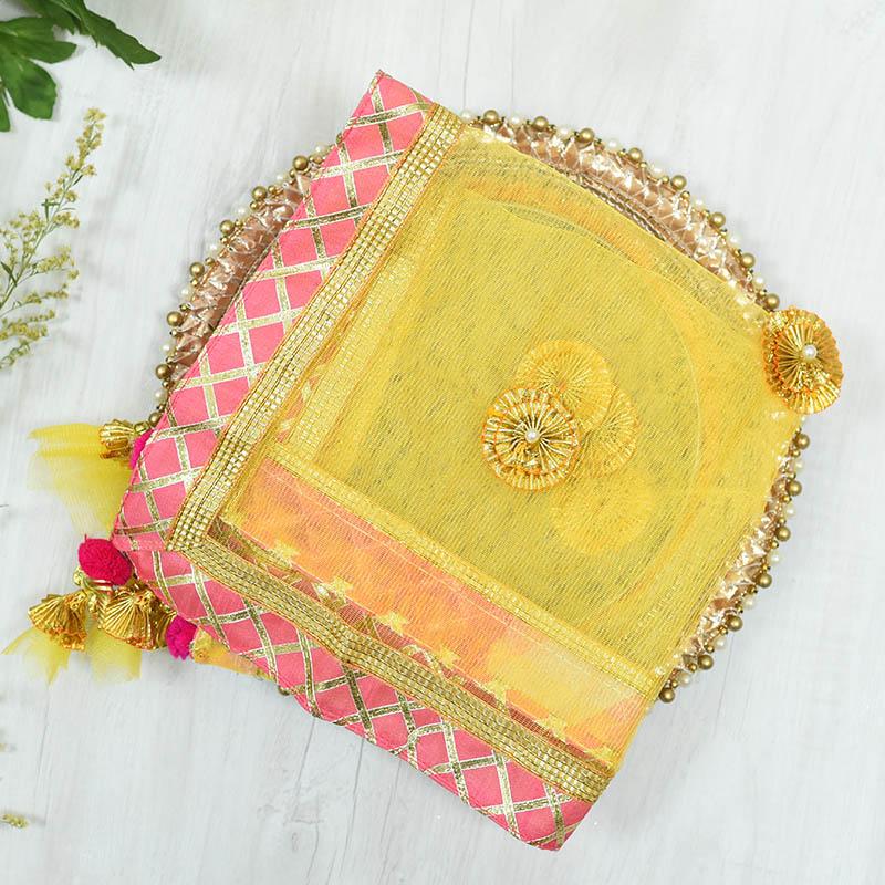 Dazzling Yellow and Pink Thali Cover