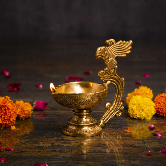 Antique Brass Peacock Diya