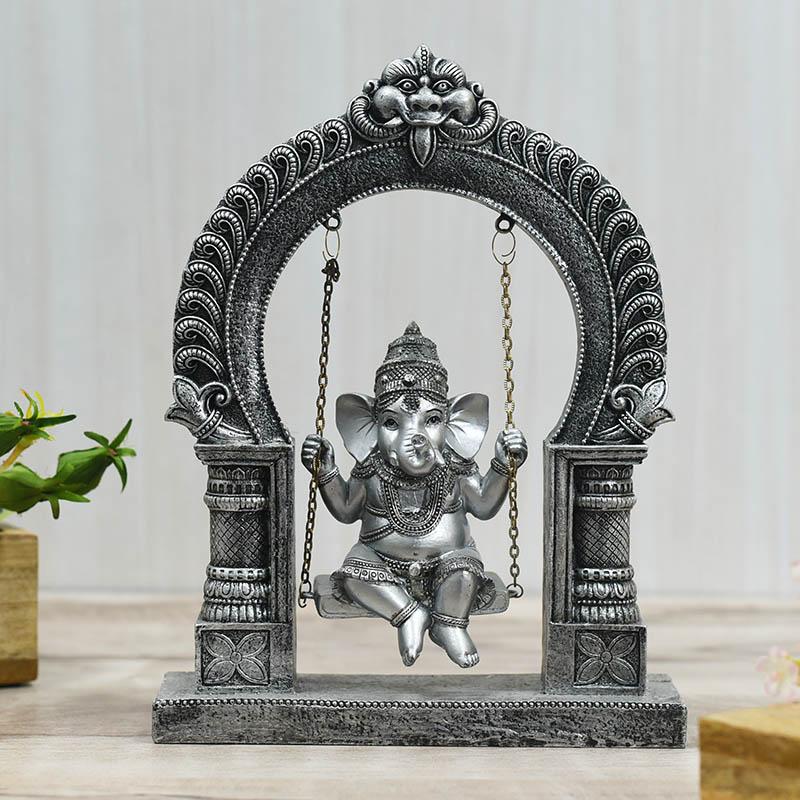 Auspicious Silvery Ganesha on Swing/Jhula