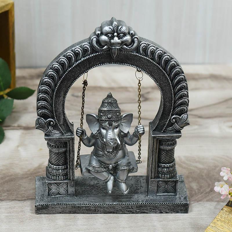 Auspicious Silvery Ganesha on Swing/Jhula