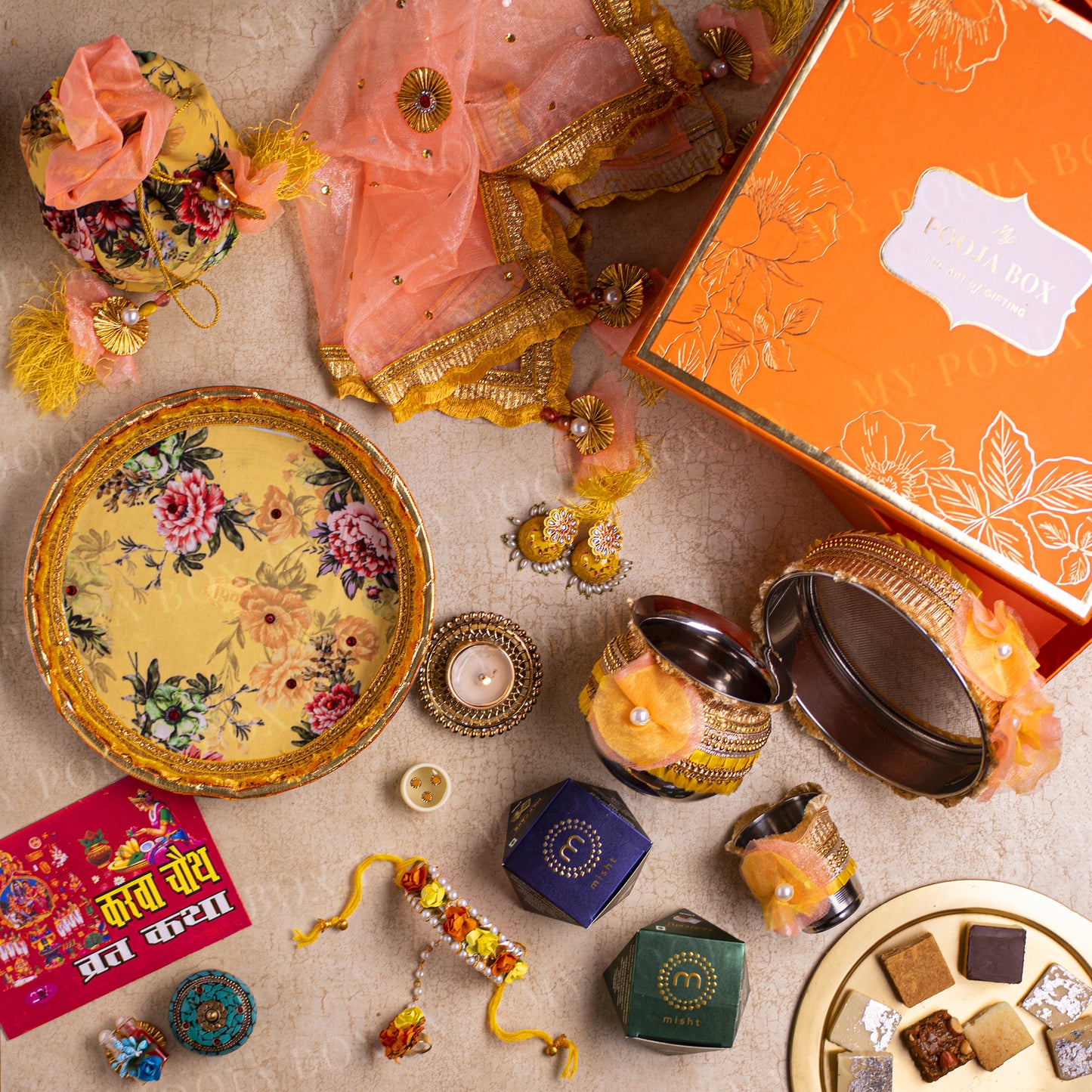 Yellow Flora Gift Box for Karwa Chauth
