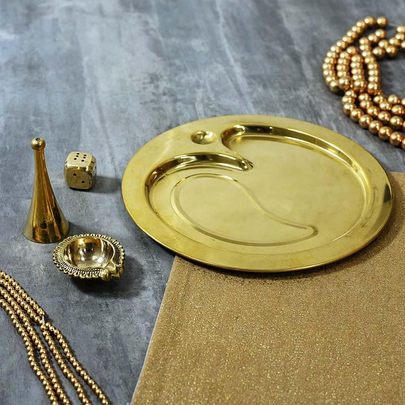 Traditional Brass Om Pooja Thali (Set Of 4)
