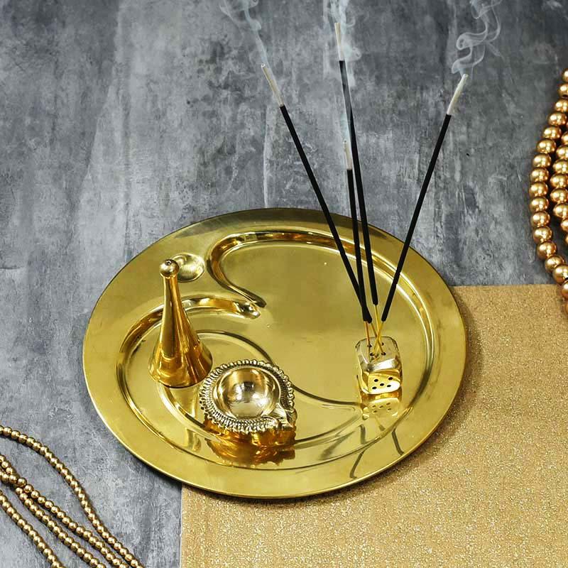 Traditional Brass Om Pooja Thali (Set Of 4)