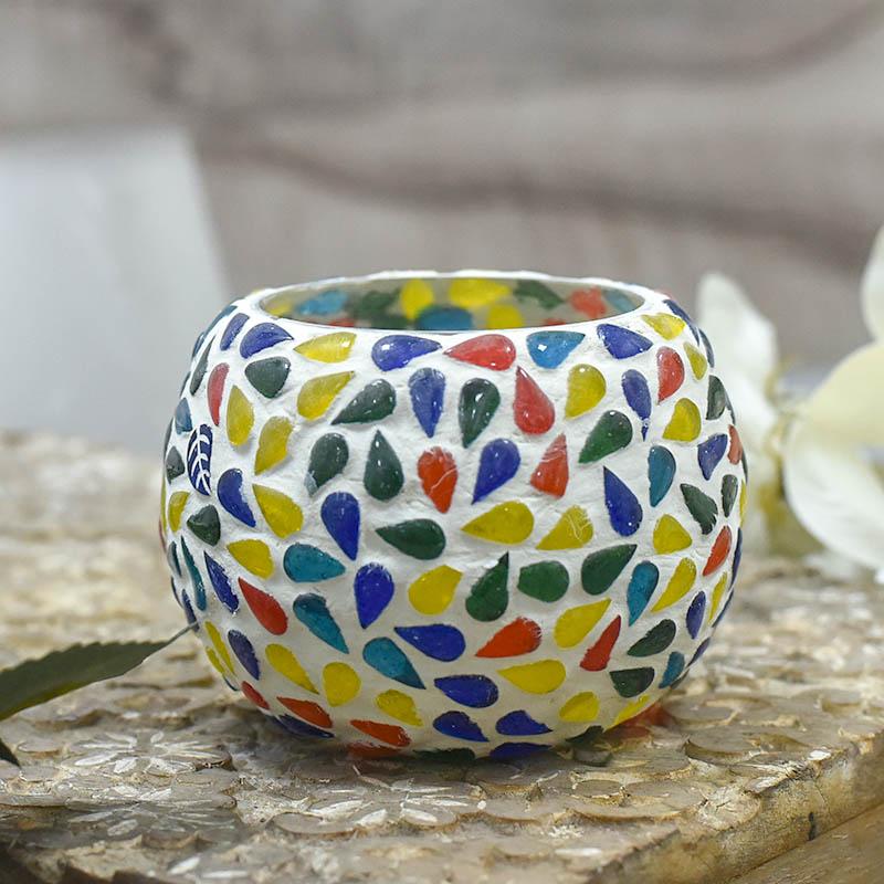 Mosaic Glass Tea-light Candle Holder with Tear Drop Pattern