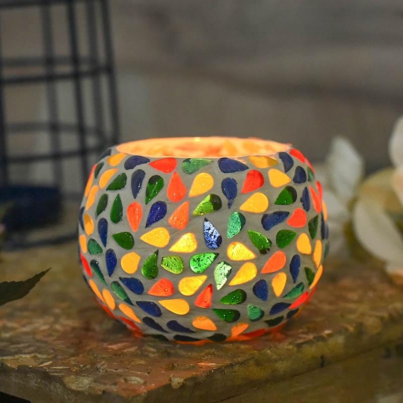 Mosaic Glass Tea-light Candle Holder with Tear Drop Pattern