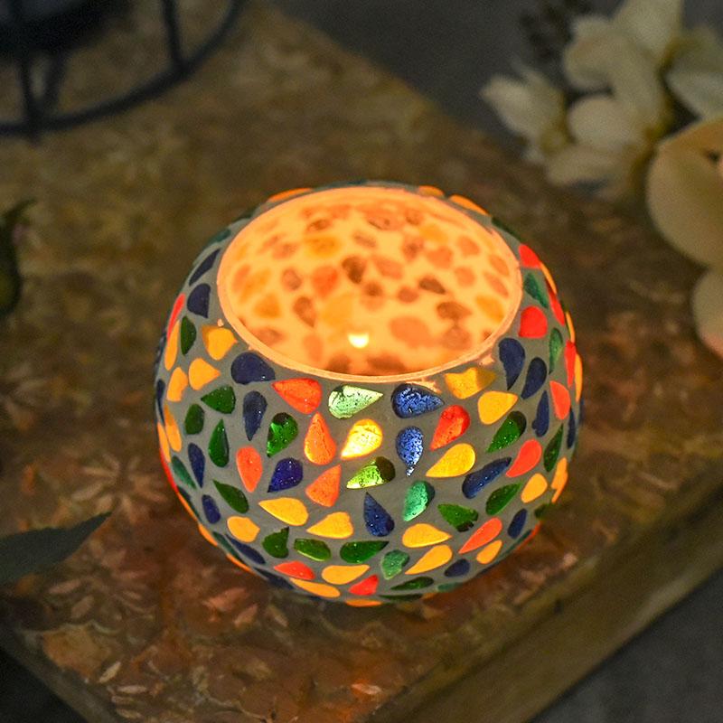 Mosaic Glass Tea-light Candle Holder with Tear Drop Pattern