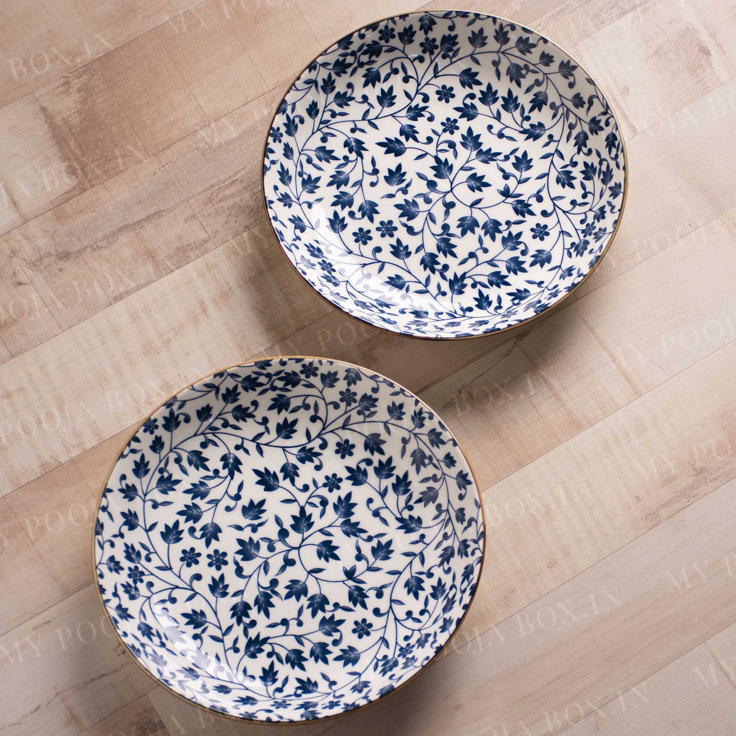 Handmade Printed Leafy Quarter Plates (Set of 2)