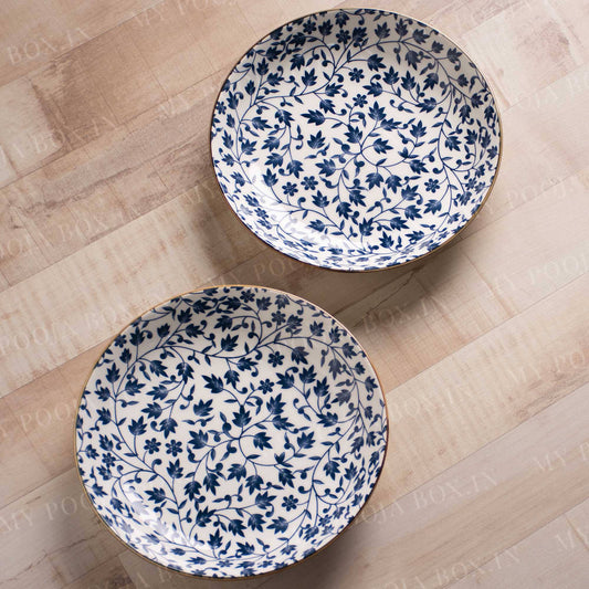Handmade Printed Leafy Quarter Plates (Set of 2)