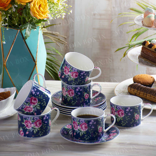 Floral Delights Tea Cups with Saucer (Set of 6)