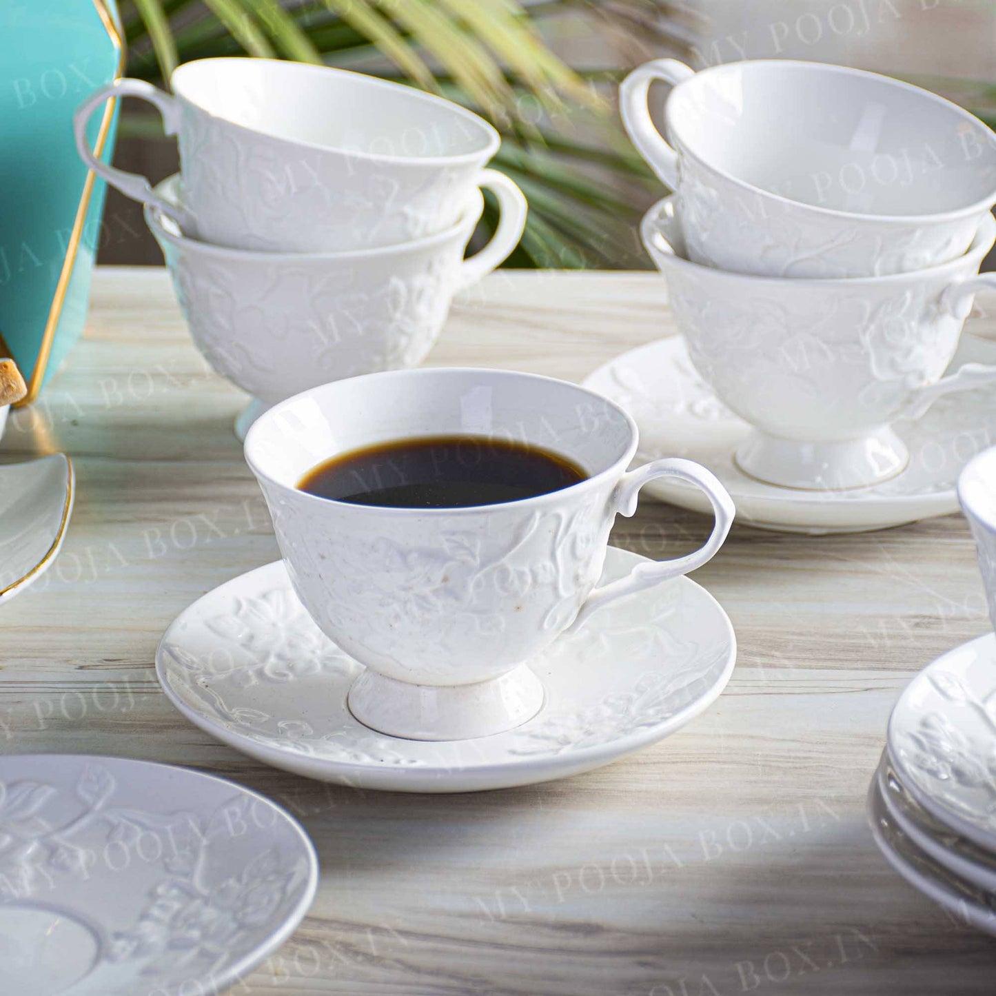 White Meadow Cups & Saucers (Set of 6)
