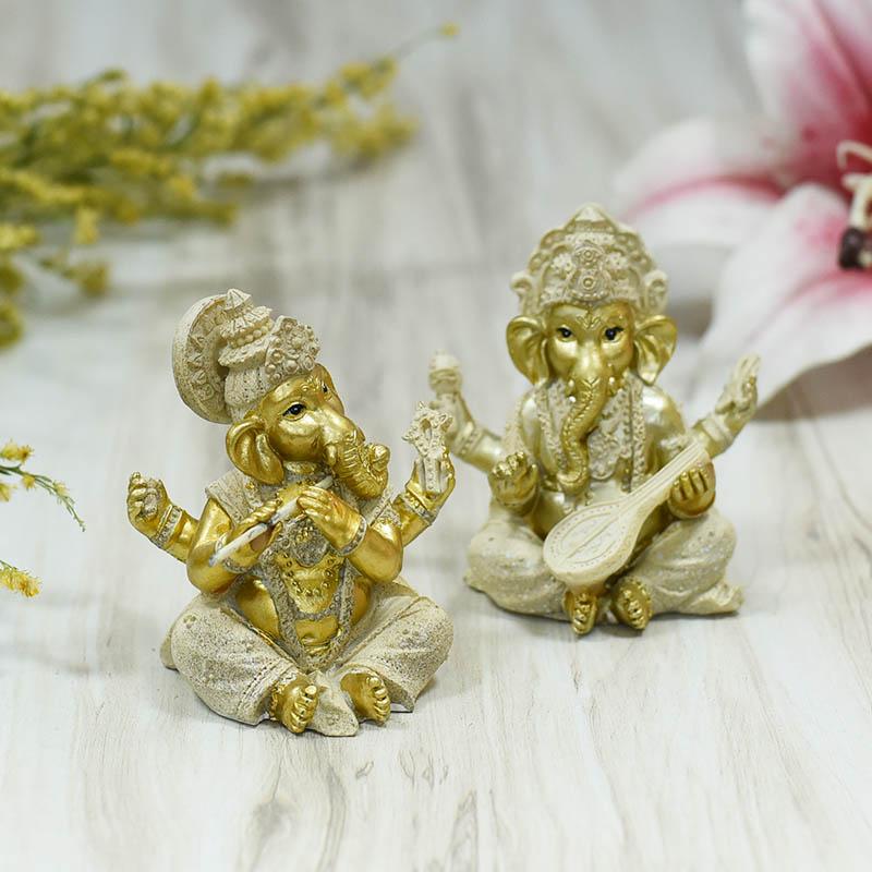 Exquisite Handmade Clay Ganesha Figurines (Set of 2)