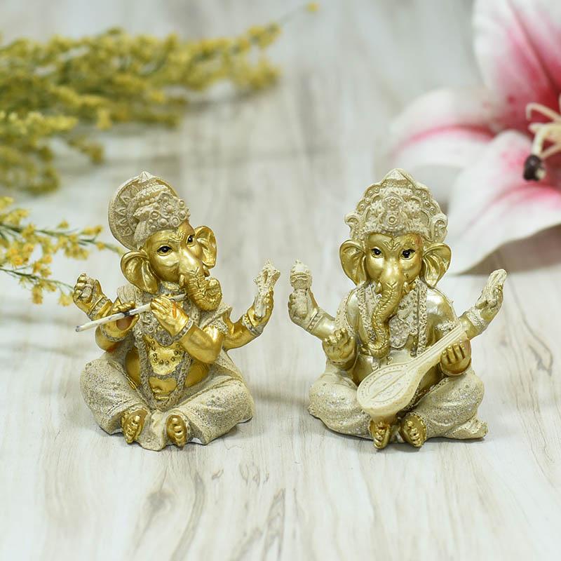 Exquisite Handmade Clay Ganesha Figurines (Set of 2)