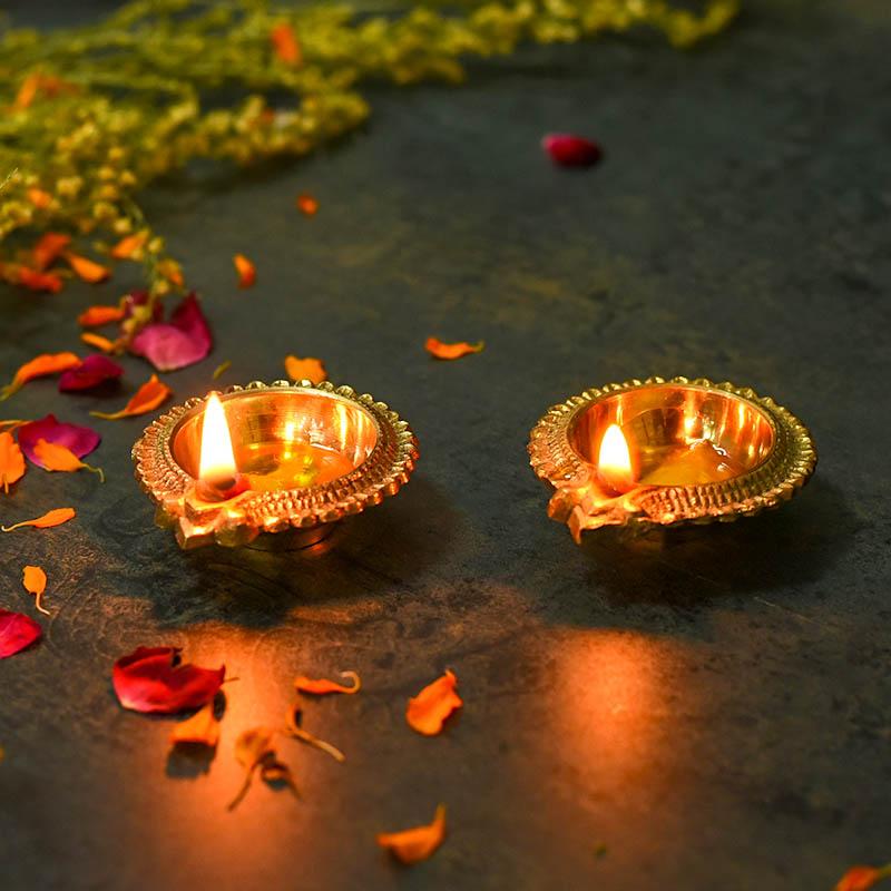 Traditional Golden Brass Diya (Set of 2)