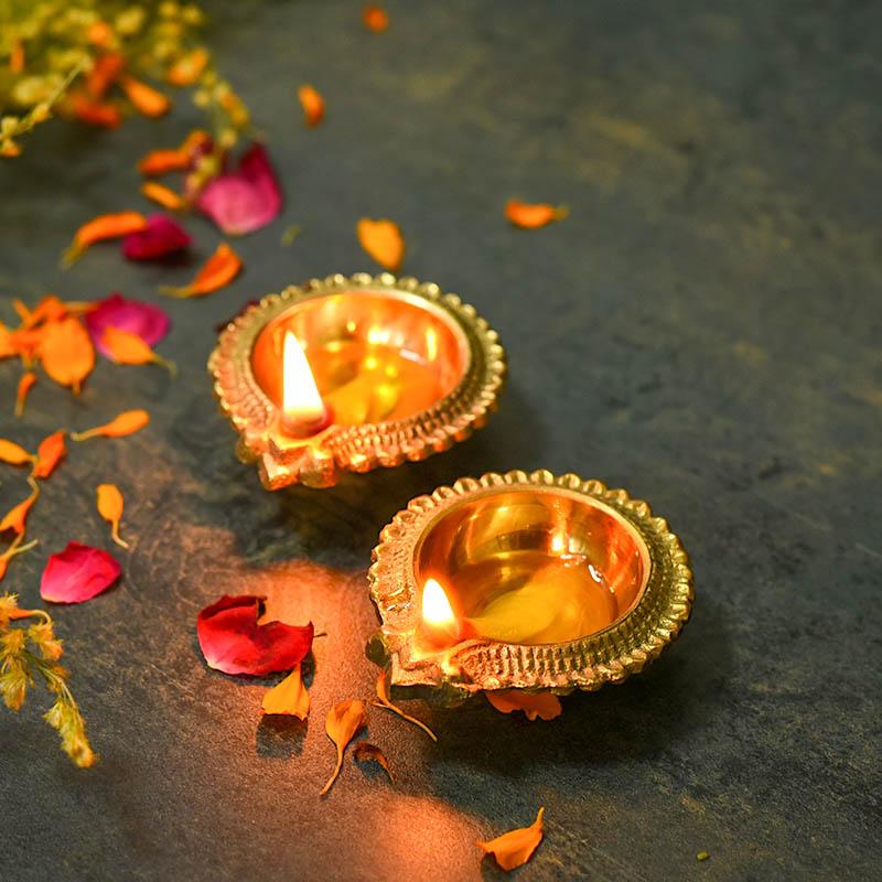 Traditional Golden Brass Diya (Set of 2)