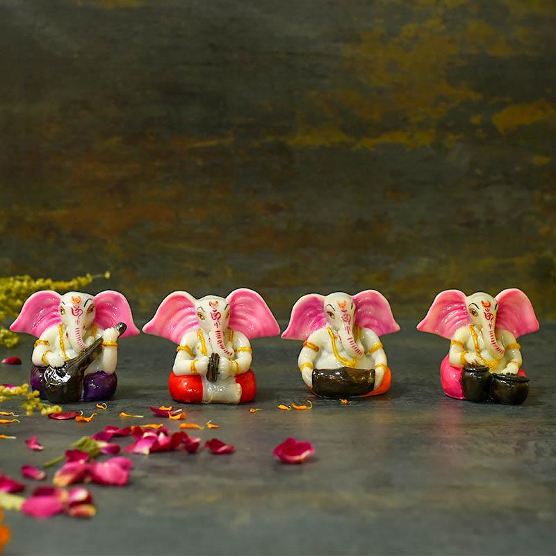 Grand Ears Instrumental Ganesha Showpiece Set of 4