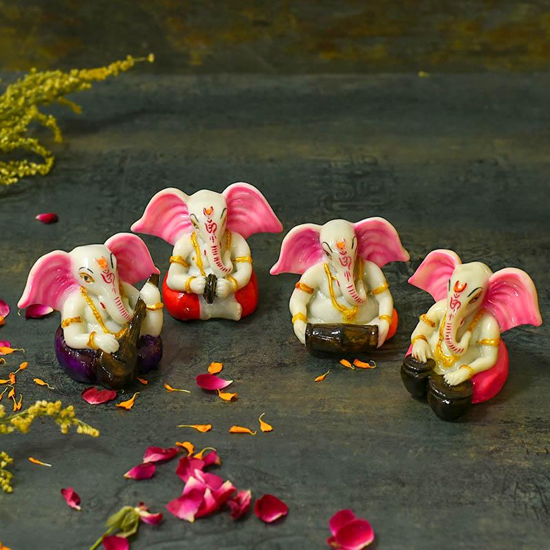 Grand Ears Instrumental Ganesha Showpiece Set of 4