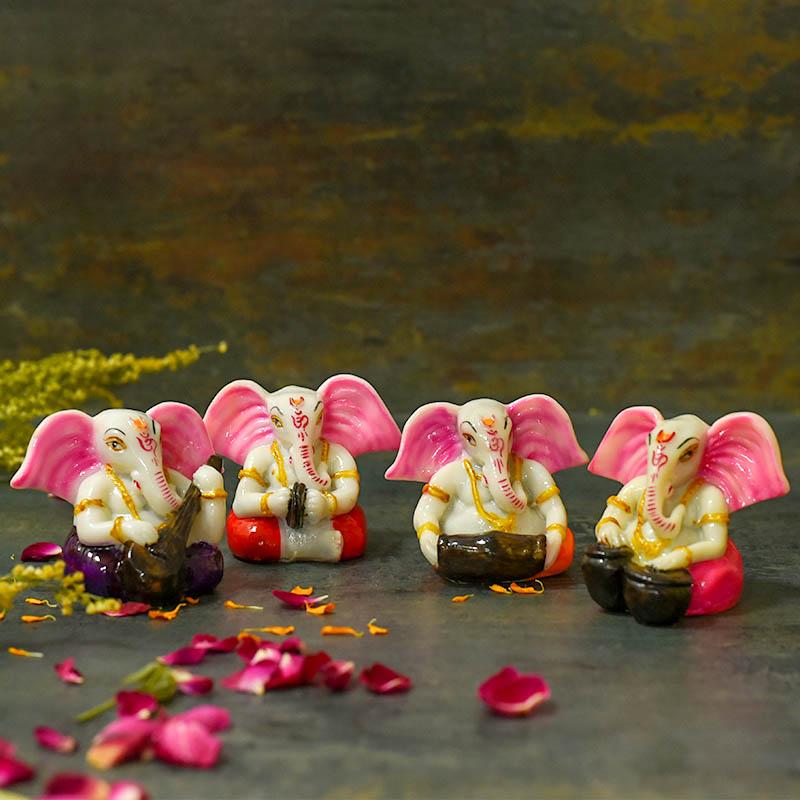 Grand Ears Instrumental Ganesha Showpiece Set of 4
