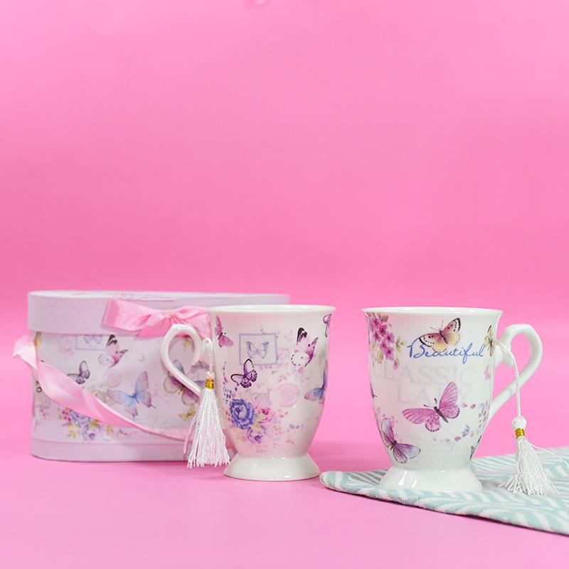 Butterfly Theme Vintage Tea Cups (Set of 2)