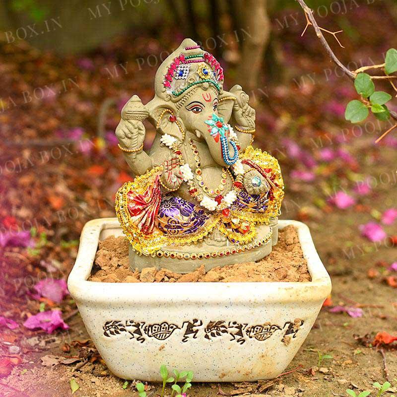 9INCH Bejewelled Eco-Friendly Ganpati | Plant-A-Ganesha