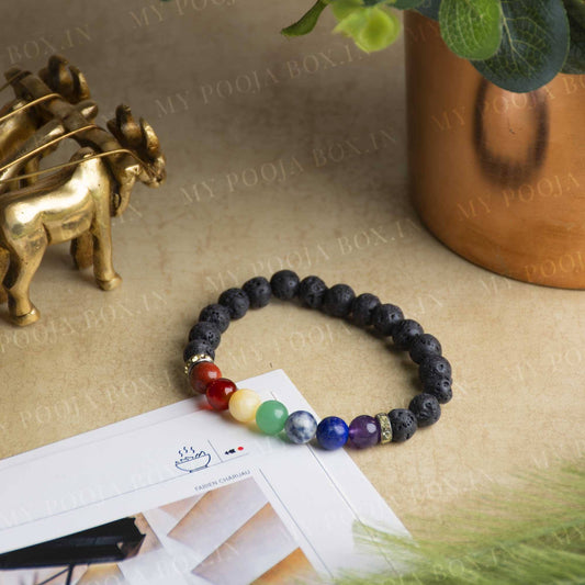 Lava with Seven Chakra Natural Crystal Healing Bracelet