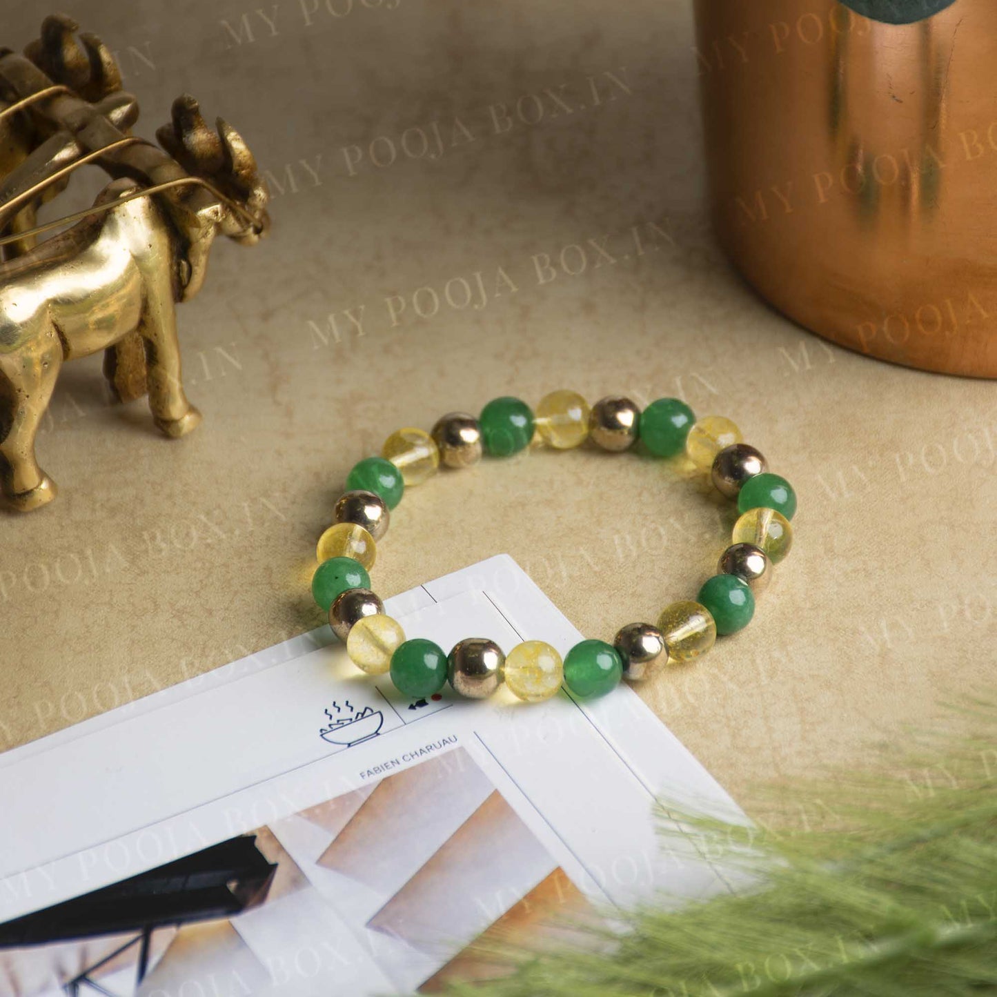 Green Jade, Citrine and Pyrite Natural Crystal Healing Bracelet