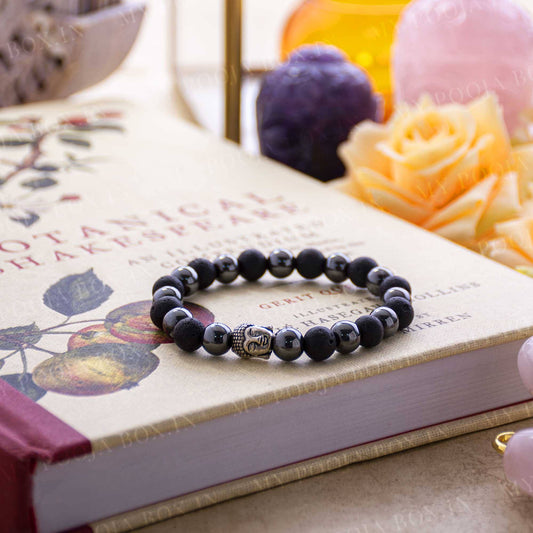 Lava & Hematite Healing Bracelet with Buddha Charm