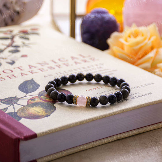 Obsidian & Rose Quartz Natural Crystal Healing Bracelet