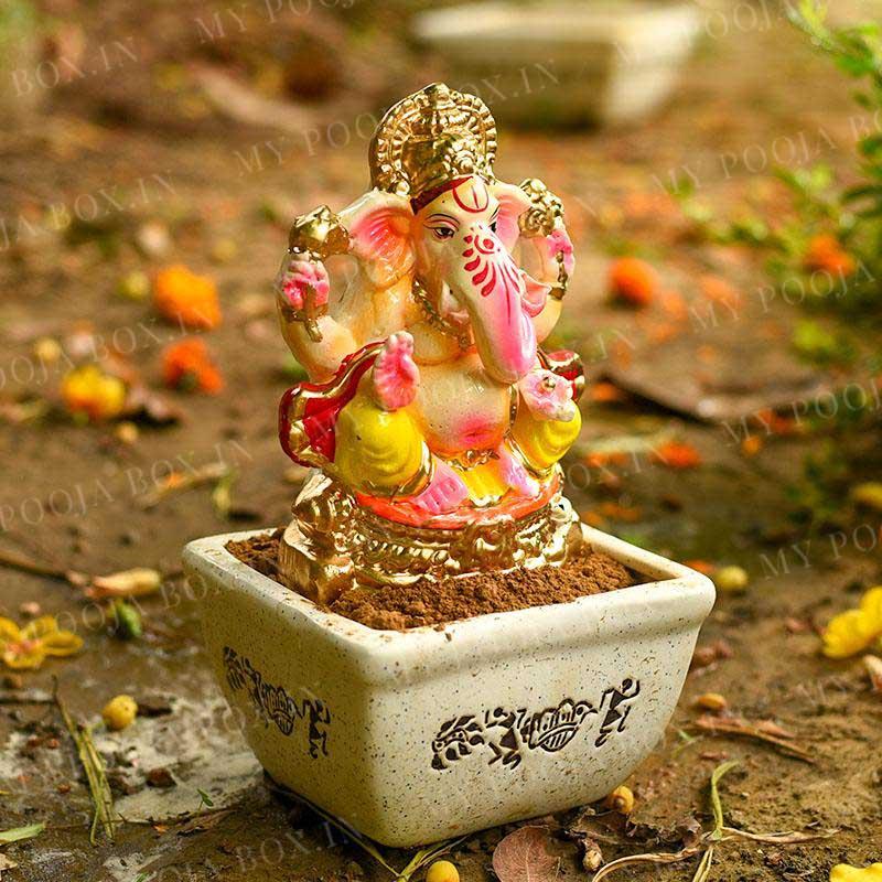 8INCH Auspicious Decorated Eco-Friendly Ganpati | Plant-A-Ganesha