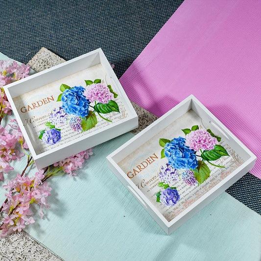 Floral Wooden Serving Tray Set Of 2