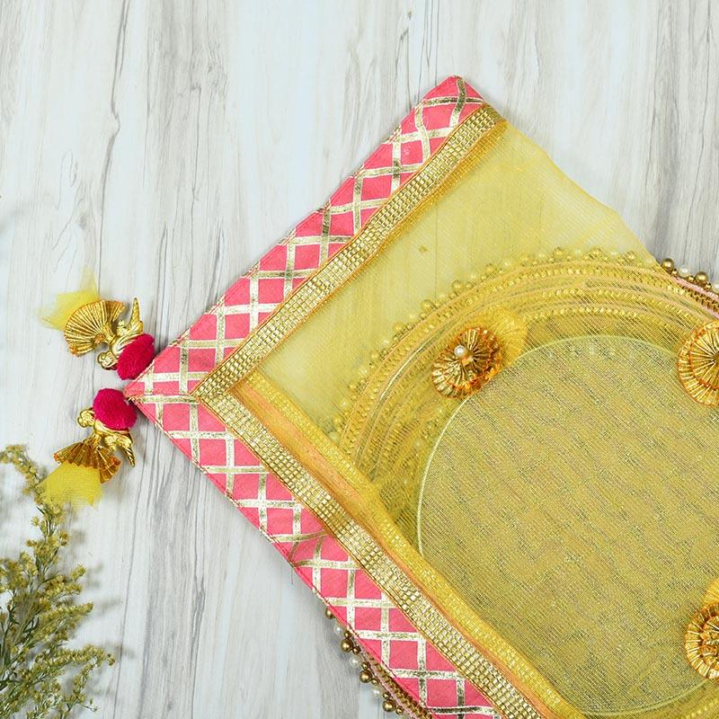 Dazzling Yellow and Pink Thali Cover
