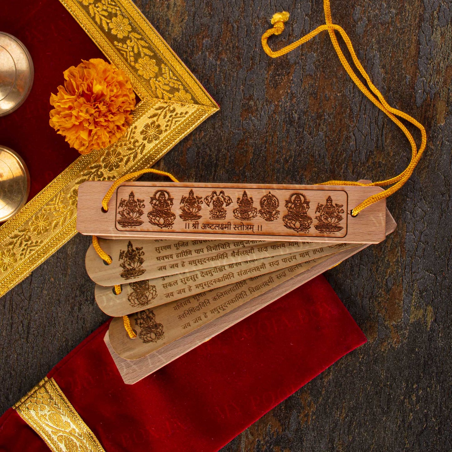 Vintage Handcrafted Palm Leaf Shri Ashta Laxmi Stotram Scroll