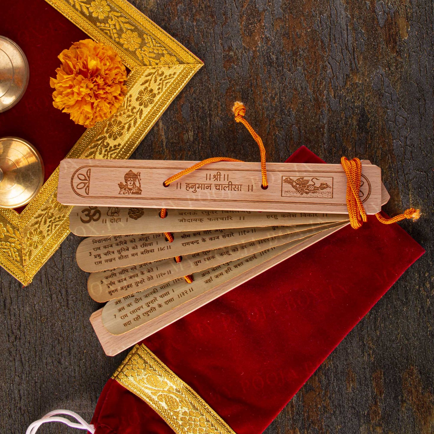 Handcrafted Vintage Palm Wood Hanuman Chalisa Scroll