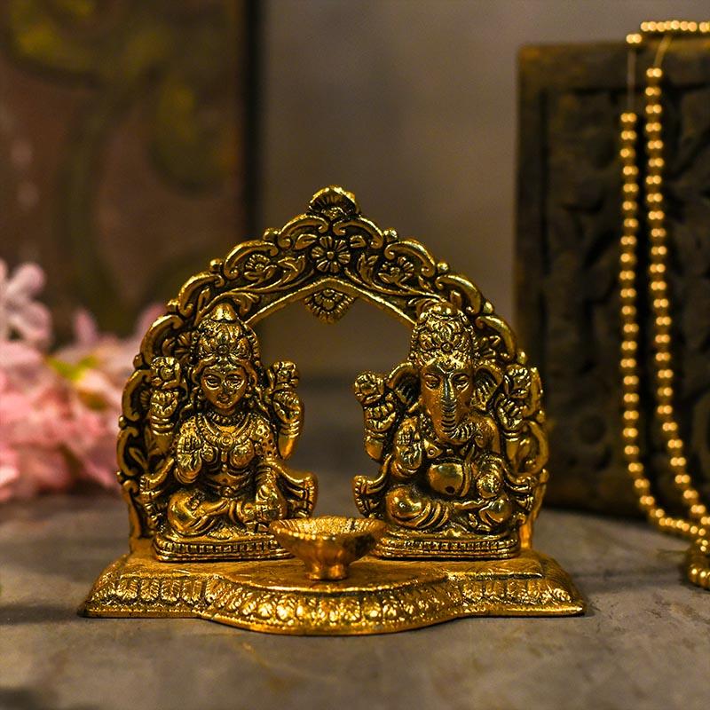 Laxmi & Ganesh Idol with Aesthetic Diya