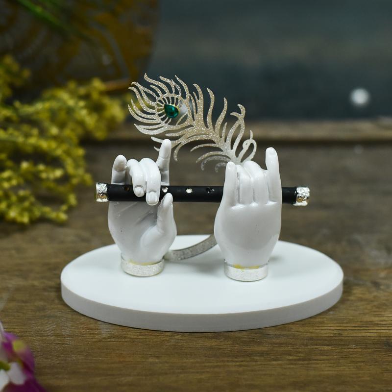 Krishna Hand White with Silver Feather (Small)