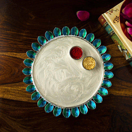 Deluxe Turquoise Petal Pooja Thali Set