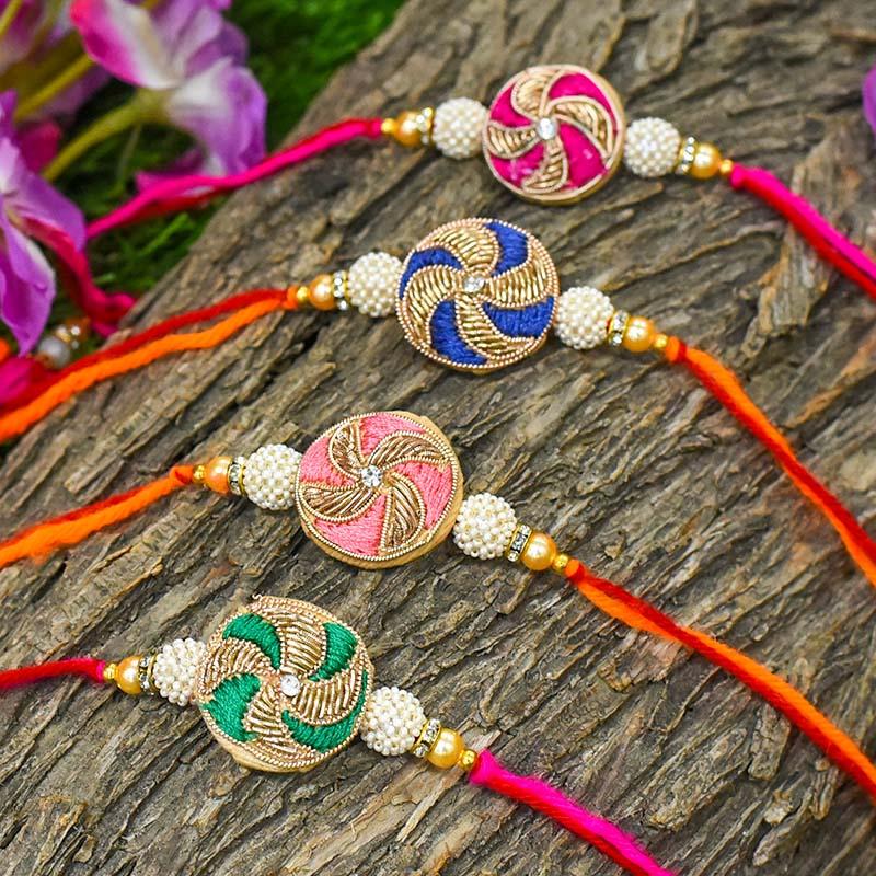 Chic Zari Round Rakhi (Set of 4)