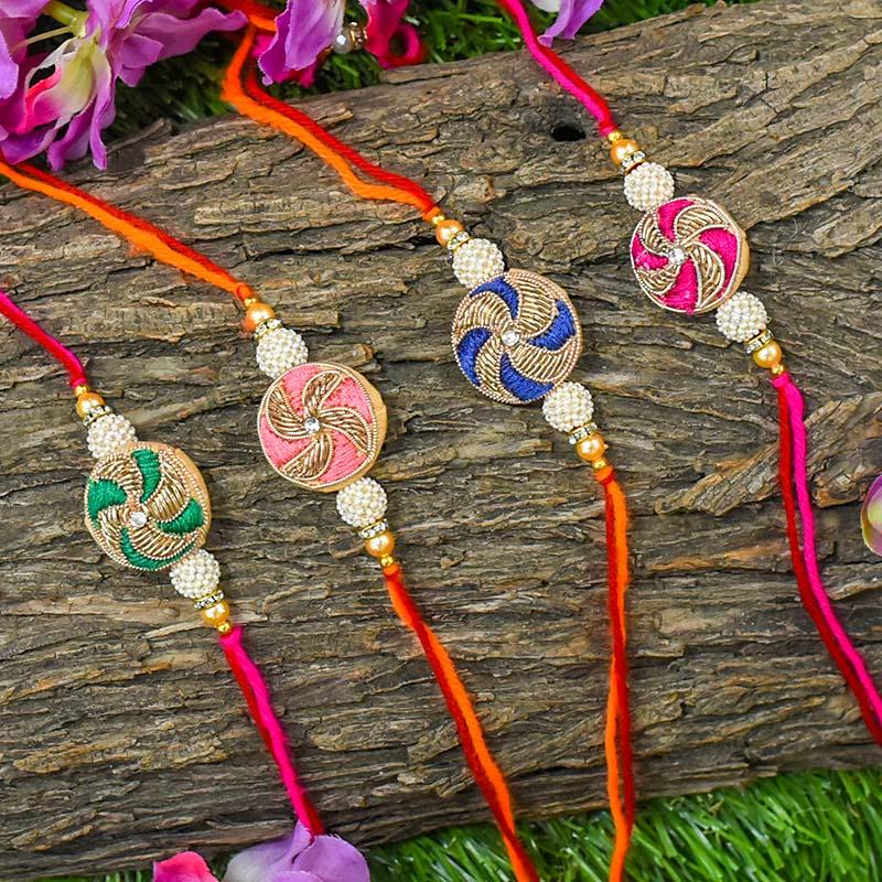 Chic Zari Round Rakhi (Set of 4)