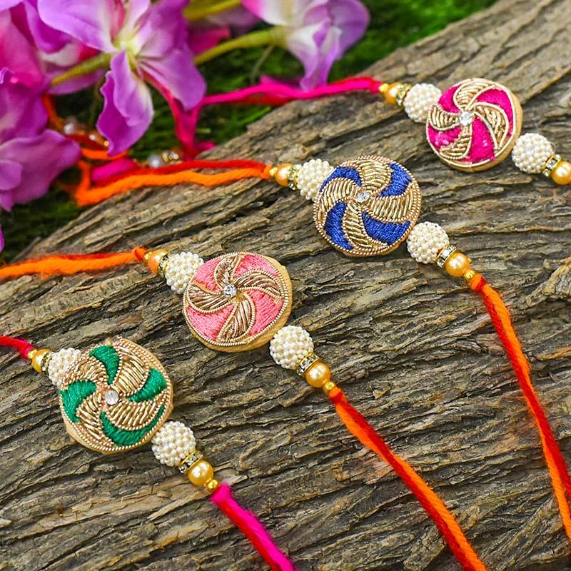Chic Zari Round Rakhi (Set of 4)