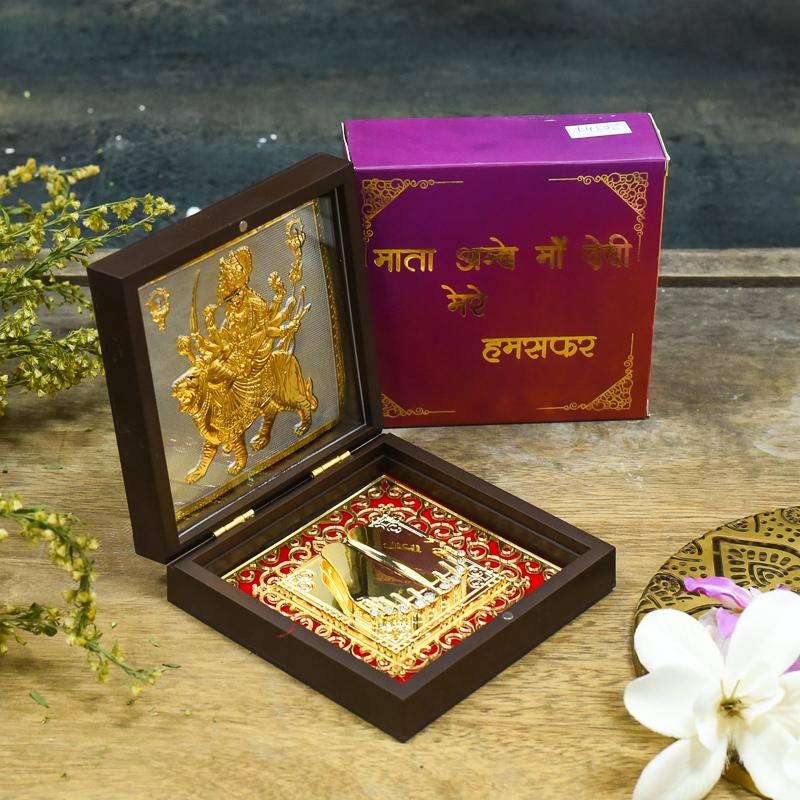 24K Gold Foil Petite Sherawali Maa Puja Box