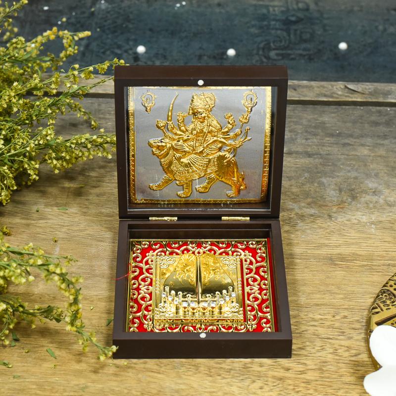 24K Gold Foil Petite Sherawali Maa Puja Box