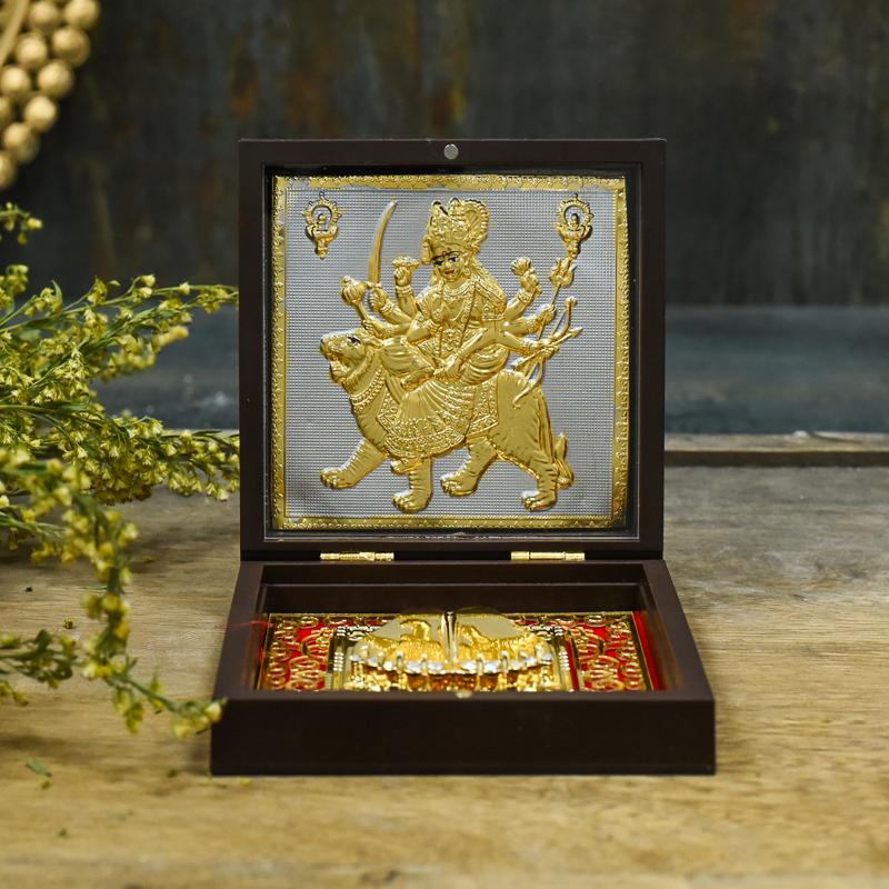 24K Gold Foil Petite Sherawali Maa Puja Box