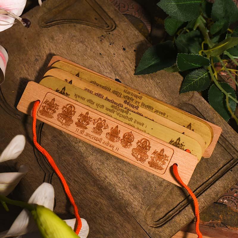 Vintage Handcrafted Palm Leaf Shri Ashta Laxmi Stotram Scroll