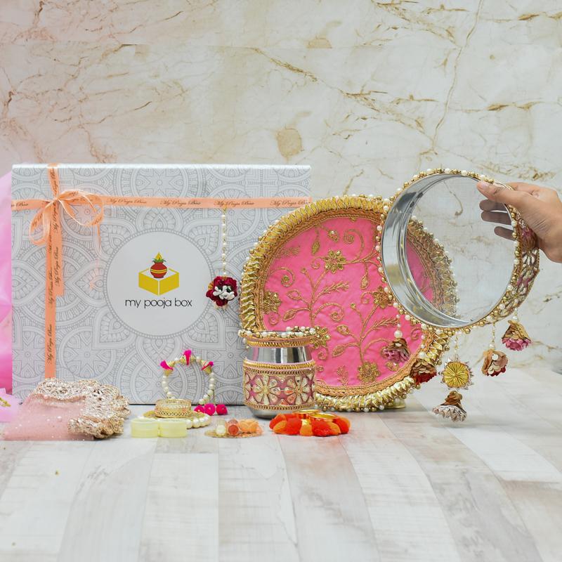 Stunning Pink Orchids Karwa Chauth Box